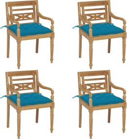 vidaXL Cadeiras Batávia com almofadões 4 pcs madeira de teca maciça