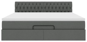 Cama Otomana com colchão &amp; LEDs 180x200cm tecido cinza-escuro