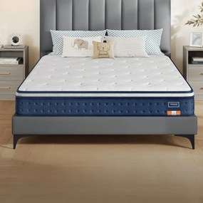 Colchão de molas ensacadas 200 x 140 x 20 cm com espuma viscoelástica de gel e conforto Azul