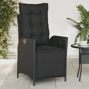 vidaXL Cadeira de jardim reclinável c/ apoio para os pés vime PE preto