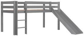 Cama alta de Criança PINO 90 x 200 cm + estrado + escada + escorrega Cinzenta