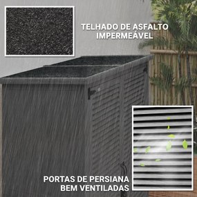 Armário de Jardim 0,83 m² 127x65x168 cm com 2 Portas de Persiana 2 Estantes e Telhado Impermeável Cinza