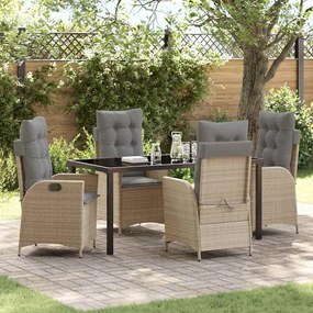 vidaXL Conjunto de Jantar para Jardim com Almofadas Bege Rattan Poliéster
