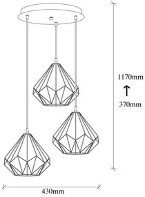 Chandelier Diamond – Preto – Diâmetro 43 cm, Altura 117 cm