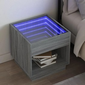 vidaXL Mesa de cabeceira c/ LED Infinity 50x50x50 cm cinzento sonoma