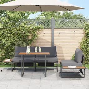 Conjunto de Jantar de Jardim 3 Peças com Almofadas Antracite
