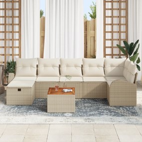 Conjunto de Sofá de Jardim 8 Peças com Almofadas Bege Rattan Polioméri