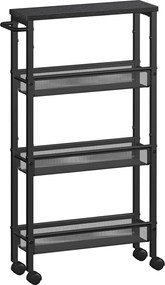 Carrinho cozinha estreito 13 x 45,4 x 77 cm com 4 prateleiras e pega em preto
