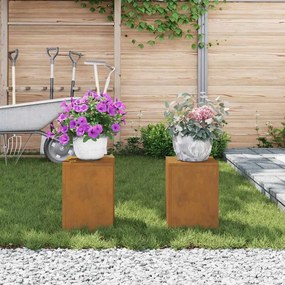 vidaXL Suportes para Plantas Externos Pilar 2 pcs 24x24x35 cm Aço Resistente às Intempéries