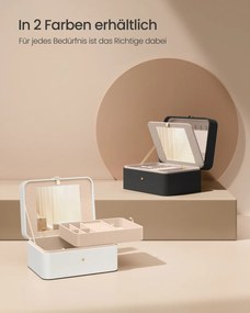 Caixa para joias 17,6 x 22 x 11 cm com duas camadas, espelho e tabuleiro flexível Preta