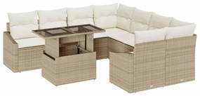 Conjunto de Sofá de Jardim 9 Peças com Almofadas Bege em Rattan Sintét