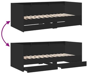 Sofá-cama com gavetas sem colchão 90x190 cm preto