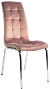 Conjunto 4 Cadeiras de Cozinha e Sala de Jantar  AROA, cromada, tecido velvet rosa