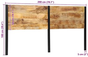 Cabeceira de cama 200 cm madeira de mangueira maciça e ferro