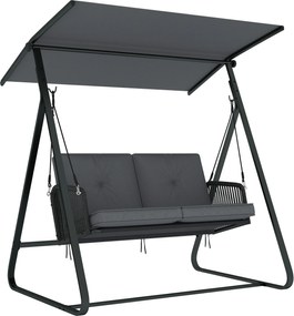 Outsunny Balanço estilo Hollywood em rattan 2 lugares, balanço de jardim com toldo solar ajustável, almofada macia, estrutura em A | Aosom Portugal