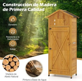 Abrigo, armario de jardim em madeira 76 x 51,5 x 178 cm com porta com fechadura, prateleiras removíveis, mesa lateral dobrável, telhado em asfalto Cas