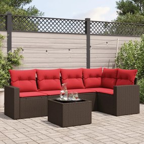 vidaXL 6 pcs conjunto de sofás jardim c/ almofadões vime PE castanho