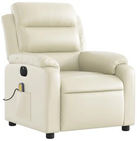Poltrona massagens reclinável elétrica couro artificial creme