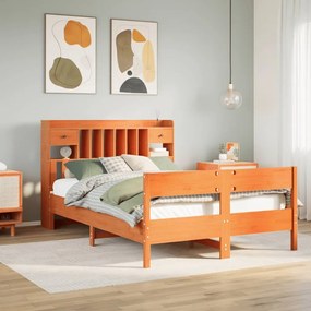 vidaXL Cama com estante sem colchão 140x200 cm pinho maciço