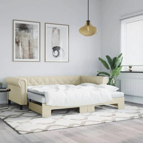 vidaXL Sofá-cama com gavetão 90x200 cm couro artificial creme