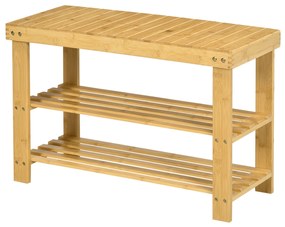 HOMCOM Banco Sapateira de Bambu Organizador de Sapatos com 2 Prateleiras para 6-9 Pares de Sapatos 70x28x45 cm Madeira
