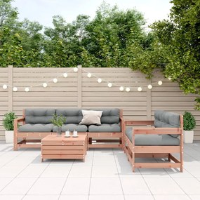 6 pcs conj. lounge jardim c/ almofadões madeira douglas maciça