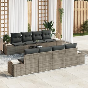 vidaXL Conjunto de Sofá de Jardim de 9 Peças com Almofadas Cinzas de Rattan