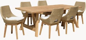 Conjunto de jantar para jardim em madeira de teca Kally, conjunto de 7