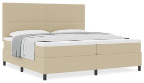 Cama Box Spring com Colchão Bege 200x200 cm Tecido de Corduroy