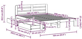 Cama sem colchão 160x200 cm madeira pinho maciço castanho-mel