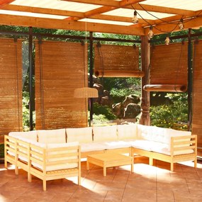vidaXL 10 pcs conjunto lounge de jardim c/ almofadões cor creme pinho