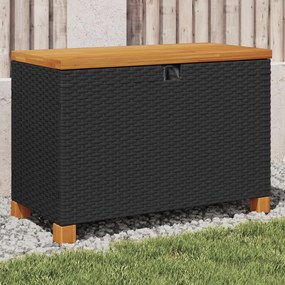 vidaXL Caixa arrumação jardim 80x40x48 cm vime PE/acácia maciça preto