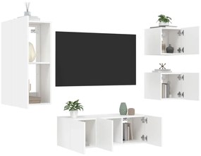 5pcs móveis de parede p/ TV c/ LEDs derivados de madeira branco