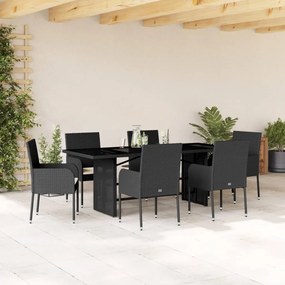 vidaXL 7 pcs conjunto de jantar p/ jardim c/ almofadões vime PE preto