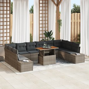 Conjunto de Sofá de Jardim 11 peças com Almofadas Cinza Polivime