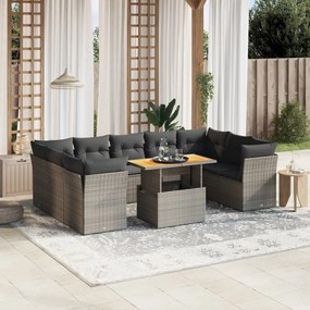 vidaXL 10 pcs conjunto sofás de jardim c/ almofadões vime PE cinzento