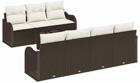 Conjunto de Sofá de Jardim de 8 Peças com Almofadas Marrons em Rattan