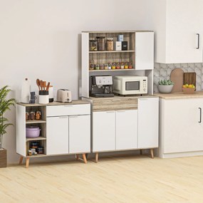 Armário de cozinha com 4 portas e 1 gaveta, estilo escandinavo, 98 x 39 x 180 cm, branco e natural 4,8