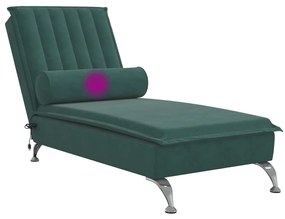 Chaise lounge de massagem com rolo tecido verde-escuro