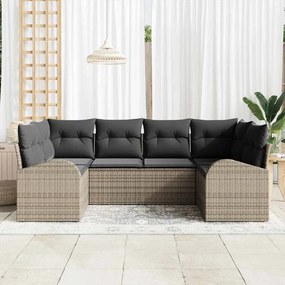 Conjunto de Sofá de Jardim 6 Peças com Almofadas Cinza em Rattan