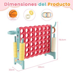Jogo Conecta 4 Gigante para Crianças e Adultos Jogo ao Ar Livre com Cesto Jogo de Arremesso de Argolas 42 Peças Vermelho