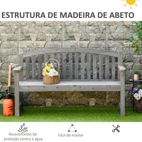 Outsunny Banco de Jardim de 3 Lugares Banco de Ripas de Madeira com Encosto Apoio para os Braços Terraço Varanda Exterior Carga 320kg 140x50x85cm Cinza