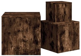 Mesas de apoio 3 pcs derivados de madeira cor carvalho fumado