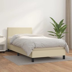 Cama com molas/colchão 90x200 cm couro artificial cor creme