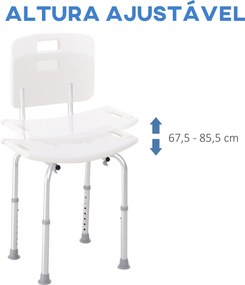Cadeira para Duche Antiderrapante com Altura Ajustável em 8 Níveis Cadeira de Banho 50,6x43x71-88 cm Branco