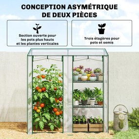 Estufa de jardim com prateleiras de 3 níveis 143 L x 45 P x 151 A cm, pequena estufa em lona de PVC e estrutura de aço, 2 portas de rodas, transparent