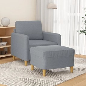 Poltrona com apoio de pés 60 cm tecido cinzento-claro