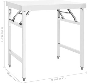 Mesa de trabalho de cozinha dobrável 85x60x80 cm aço inoxidável