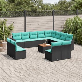 vidaXL 13 pcs conjunto de sofás de jardim com almofadões vime PE preto