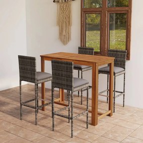 vidaXL 5 pcs conjunto de bar p/ jardim com almofadões cinzento